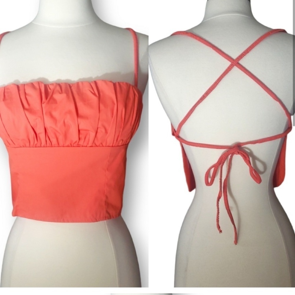 NWT Princess Polly Crop Backless Halter Top Coral Size 2